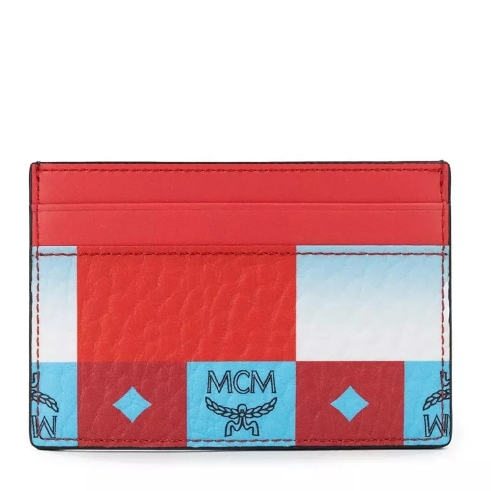 NIB MCM Blue & Red Checkered Unisex Card Holder NWT